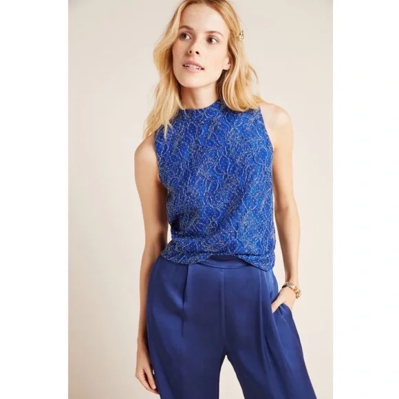 Anthropologie Ruthie Metallic Lace Blouse - Picture 1 of 4